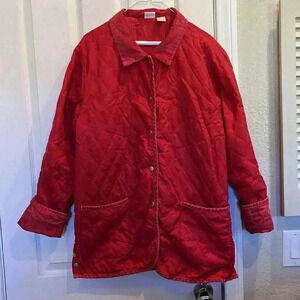 Cherokee Barn Jacket Red Quilted Corduroy Lightweight Chore Coat Womens Sz XL